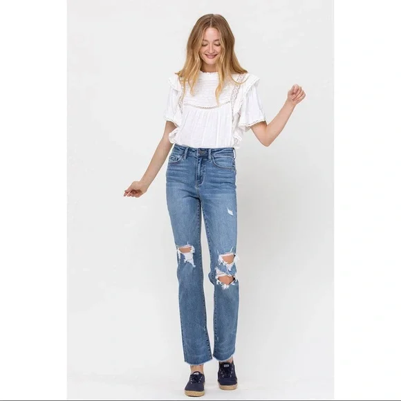 PRICE DROP Maeve High Rise Distressed Straight Denim - Picture 11 of 12